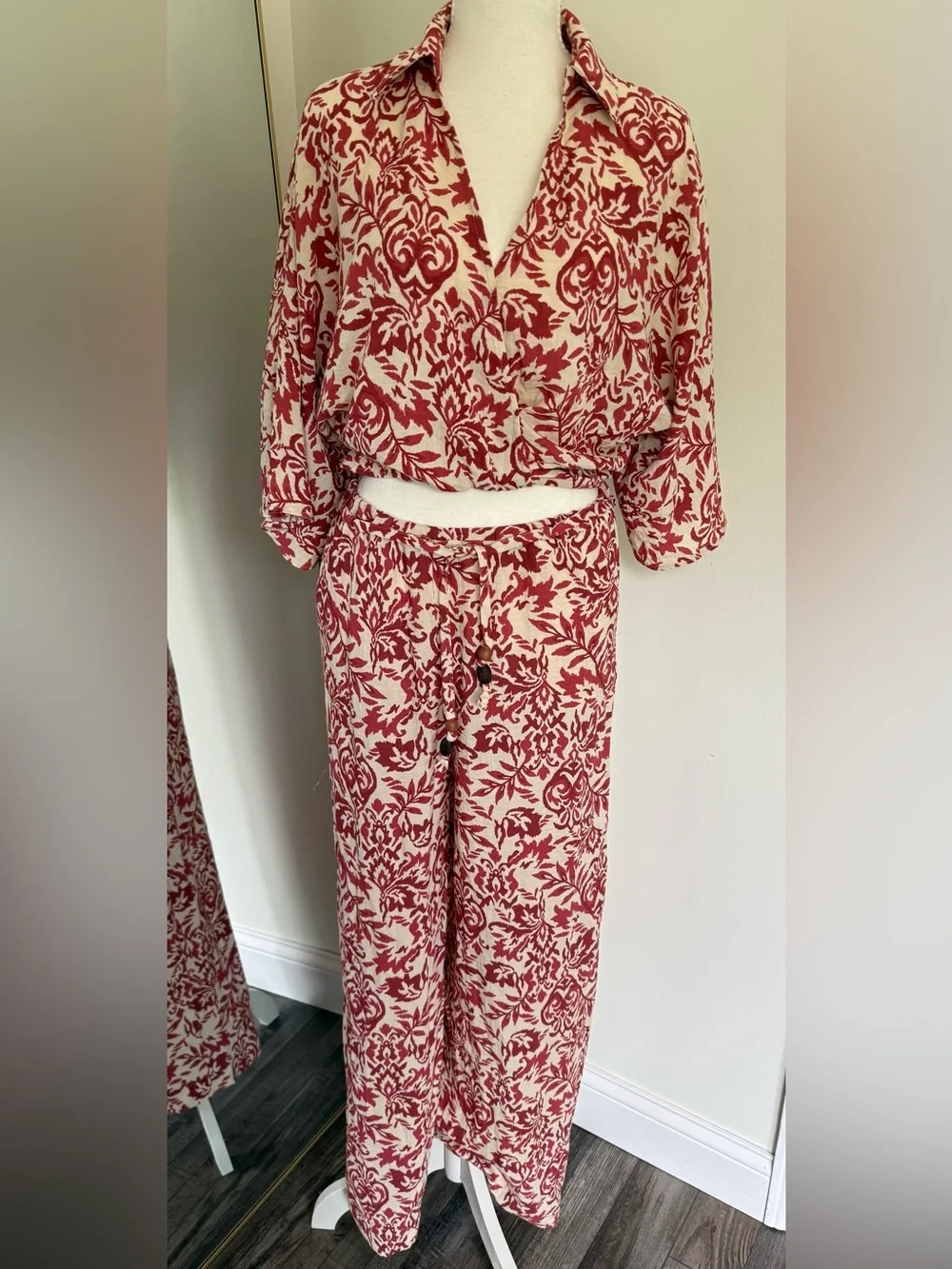 Zara Red and Cream Floral Relaxed Matching Set
